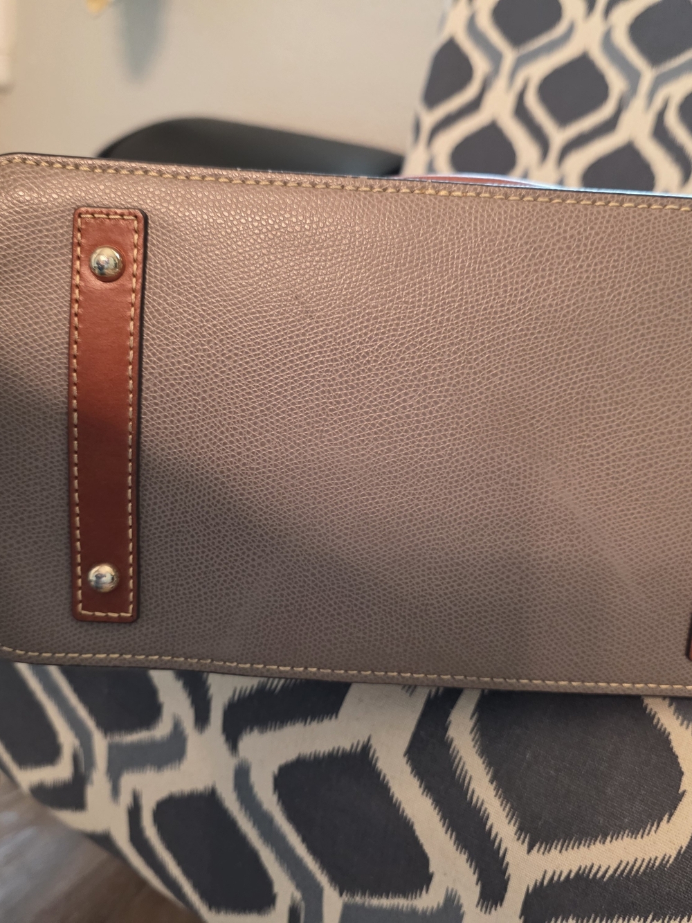 Dooney & Bourke Taupe Pebble Leather Satchel with Brown Handles - Picture 3 of 5